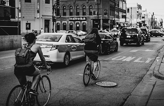 Cyclists on the streets of chicago.